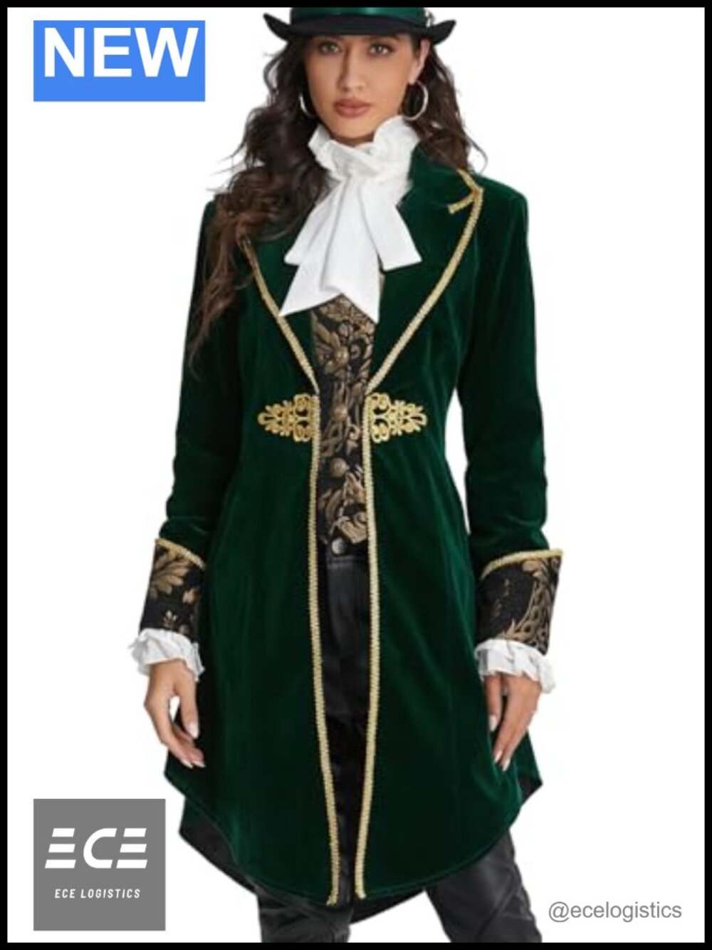 Victorian Steampunk Velvet Tailcoat Jacket Jacquard Waistcoat Women's Costume